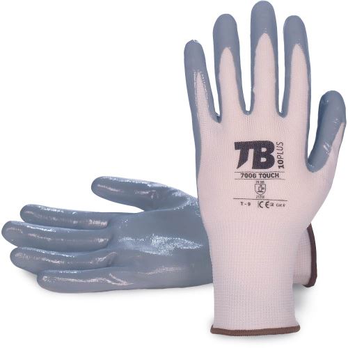 TB 700G TOUCH / Bezešvé nylonové rukavice máčené v šedém nitirlu