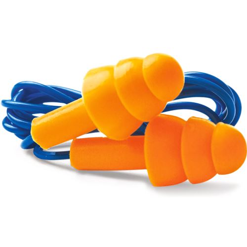 DYKENO 030-K03 / Silikonové zátky do uší se šňůrkou - HV oranžová/modrá