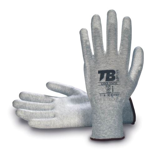 TB 120CE STATIC / Bezešvé nylonové rukavice s karbonovým vláknem máčené v PU